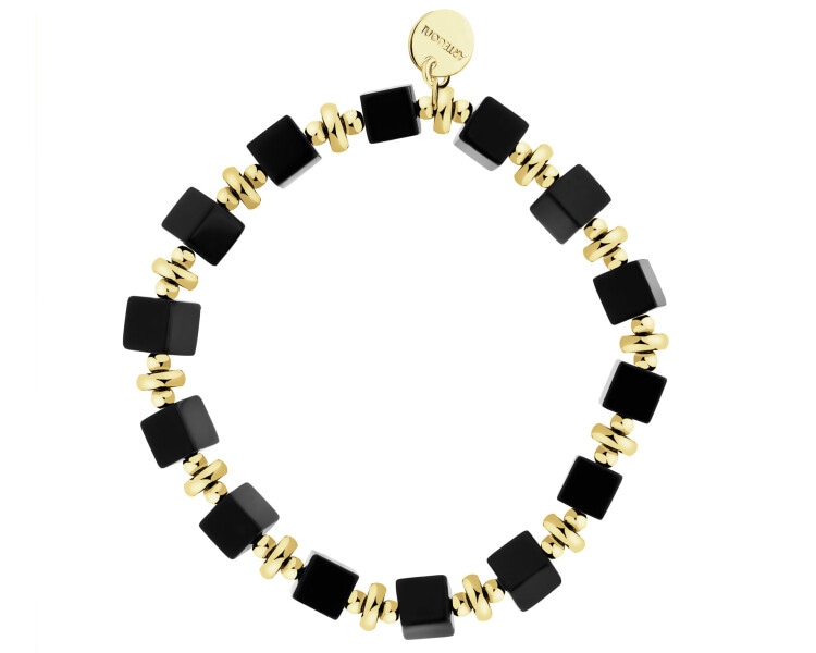 Bransoletka z mosiądzu pozłacana z onyksami