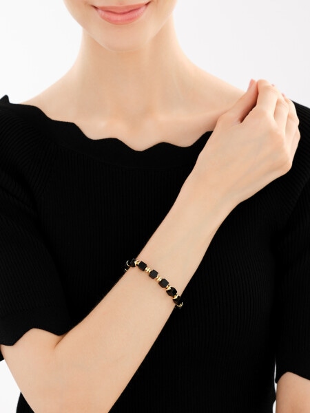 Bransoletka z mosiądzu pozłacana z onyksami