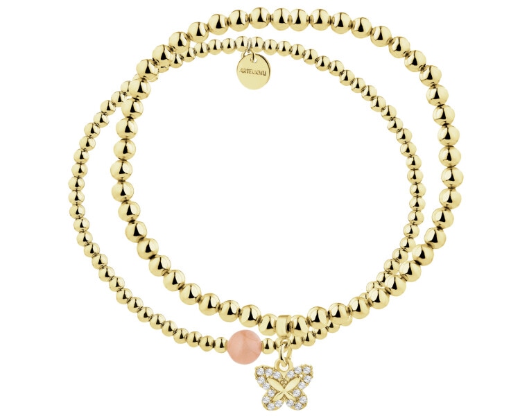 Bransoletka z mosiądzu pozłacana z cyrkoniami i kamieniami słonecznymi - motyl