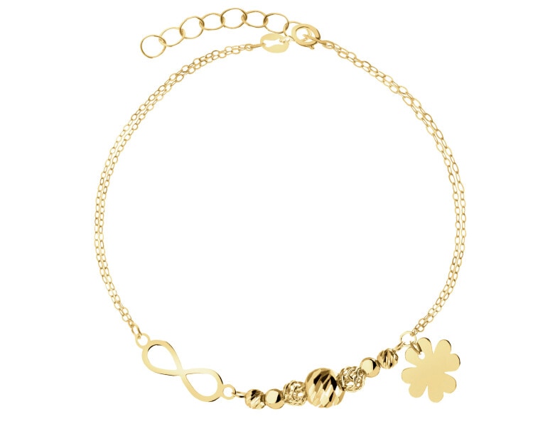 Złota bransoletka - nieskończoność kulki, koniczyna