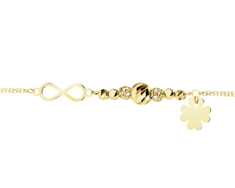 Złota bransoletka - nieskończoność kulki, koniczyna