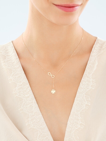 Złoty naszyjnik - nieskończoność, koniczyna