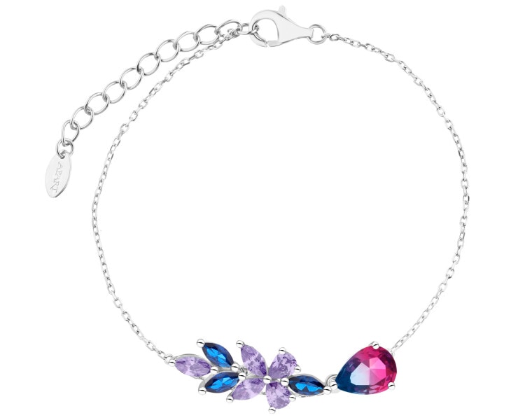 Bransoletka srebrna z cyrkoniami i szlifowanym szkłem