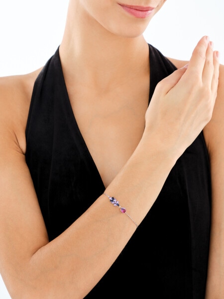 Bransoletka srebrna z cyrkoniami i szlifowanym szkłem