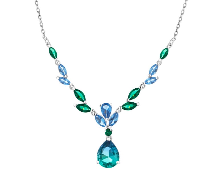 Stříbrný náhrdelník se zirkony a broušeným sklem