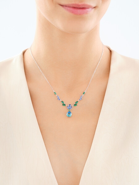 Stříbrný náhrdelník se zirkony a broušeným sklem