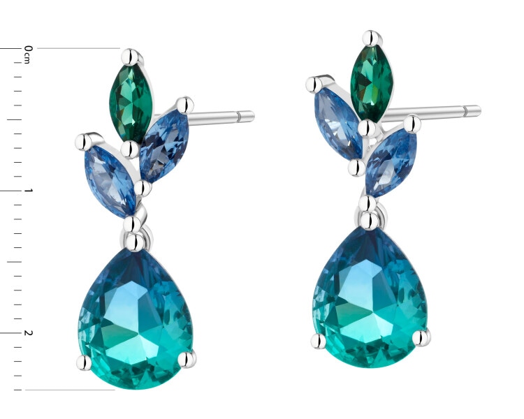 Kolczyki srebrne z cyrkoniami i szlifowanym szkłem