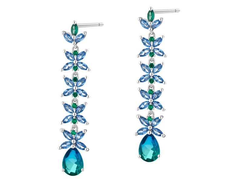 Stříbrné náušnice se zirkony a broušeným sklem