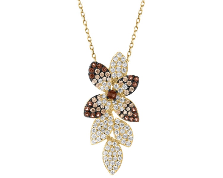 Pozlacený stříbrný přívěsek se zirkony - květ, listy