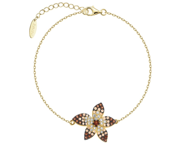 Pozlacený stříbrný náramek se zirkony - květ