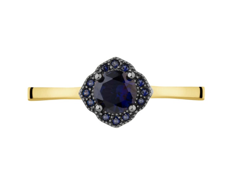 Złoty pierścionek z szafirami syntetycznymi