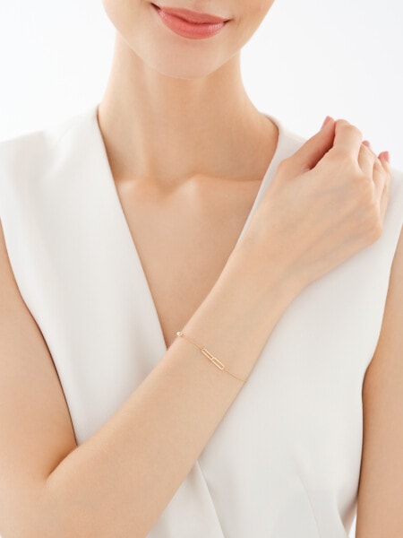 Zlatý náramek s perlou a zirkonem - paper clip