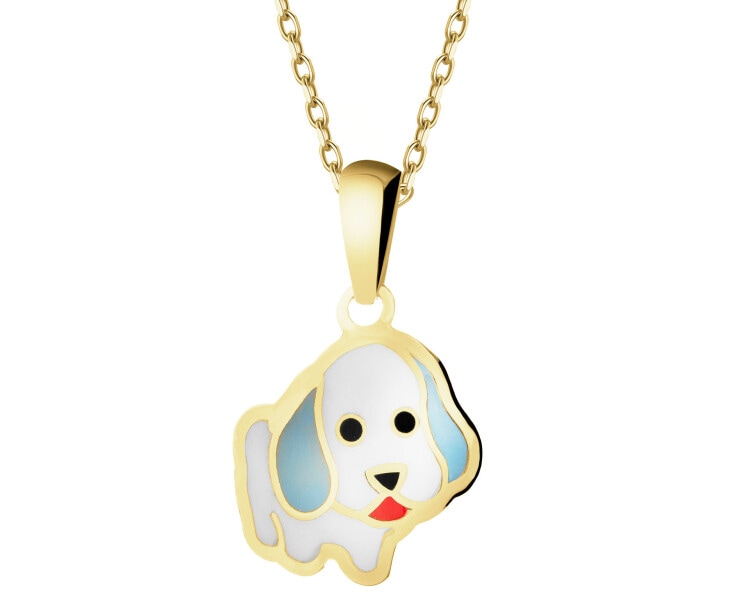 Złota zawieszka z emalią - piesek