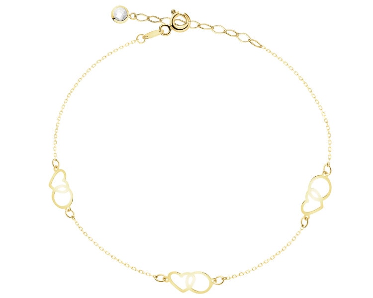 Zlatý náramek se zirkonem - srdce, kroužky