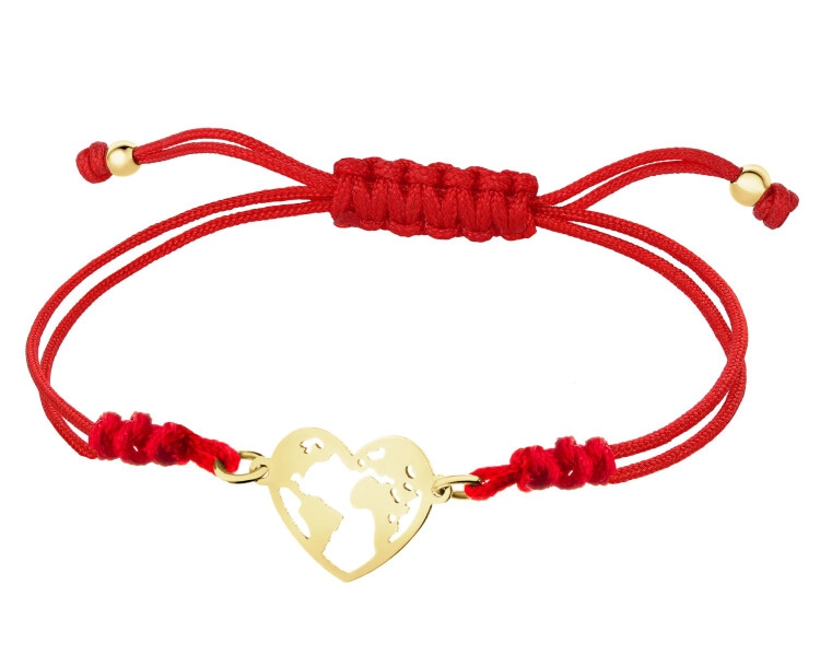 Náramek s prvky ze žlutého zlata – srdce, mapa světa