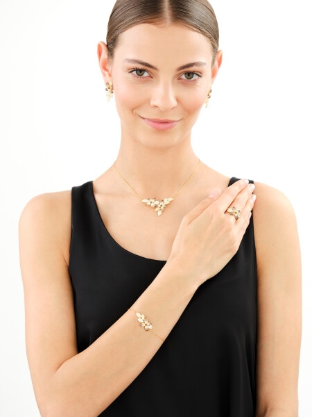 Pierścionek srebrny z cyrkoniami - kwiat, liście