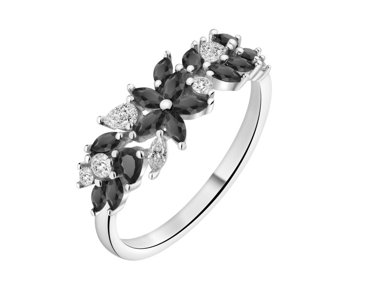 Pierścionek srebrny z cyrkoniami - kwiat