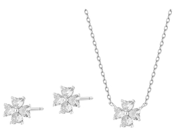 Stříbrné náušnice a přívěsek se zirkony - souprava - čtyřlístky
