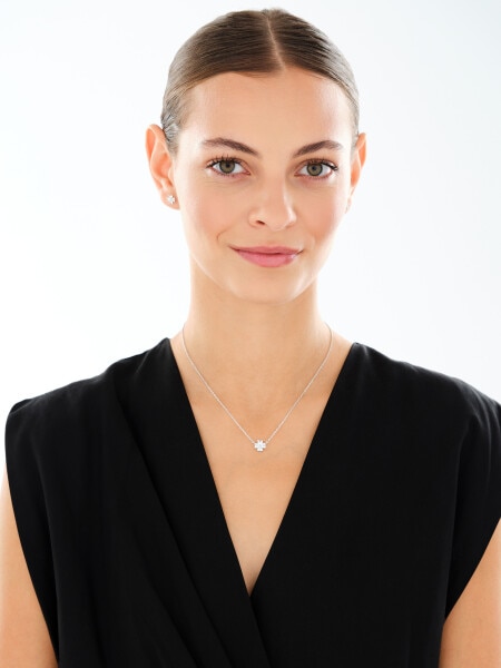 Srebrne kolczyki i naszyjnik z cyrkoniami - komplet - koniczyny