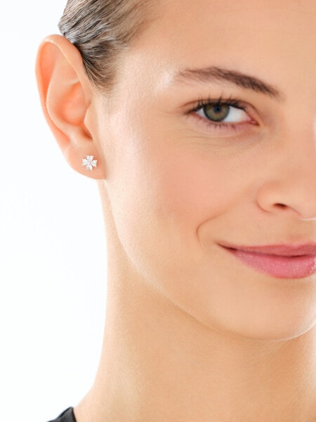 Srebrne kolczyki i naszyjnik z cyrkoniami - komplet - koniczyny