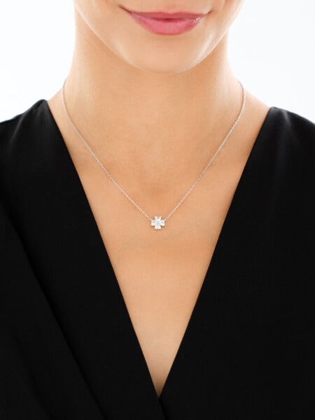 Srebrne kolczyki i naszyjnik z cyrkoniami - komplet - koniczyny