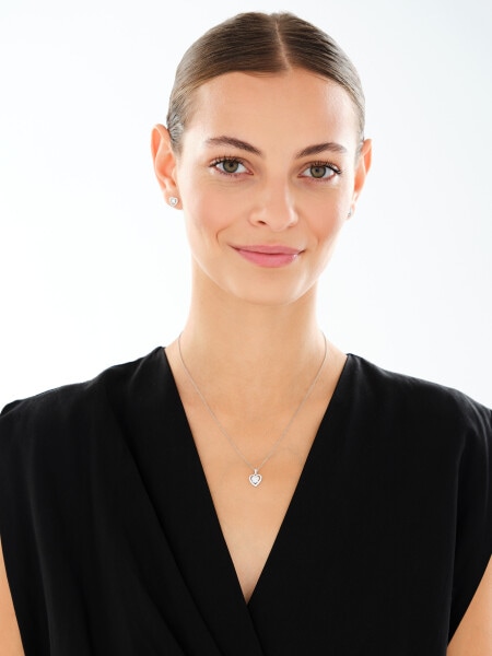 Srebrne kolczyki i zawieszka z cyrkoniami i masa perłową - komplet - serca