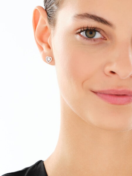 Srebrne kolczyki i zawieszka z cyrkoniami i masa perłową - komplet - serca