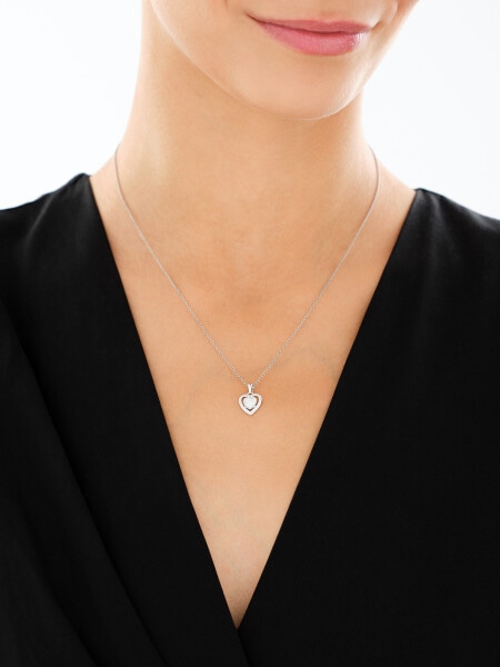 Srebrne kolczyki i zawieszka z cyrkoniami i masa perłową - komplet - serca