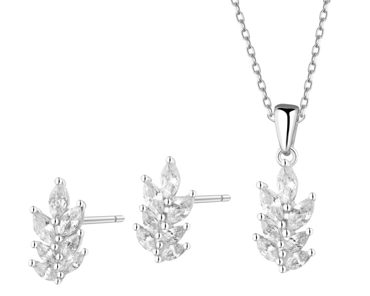 Stříbrné náušnice a přívěsek se zirkony - souprava