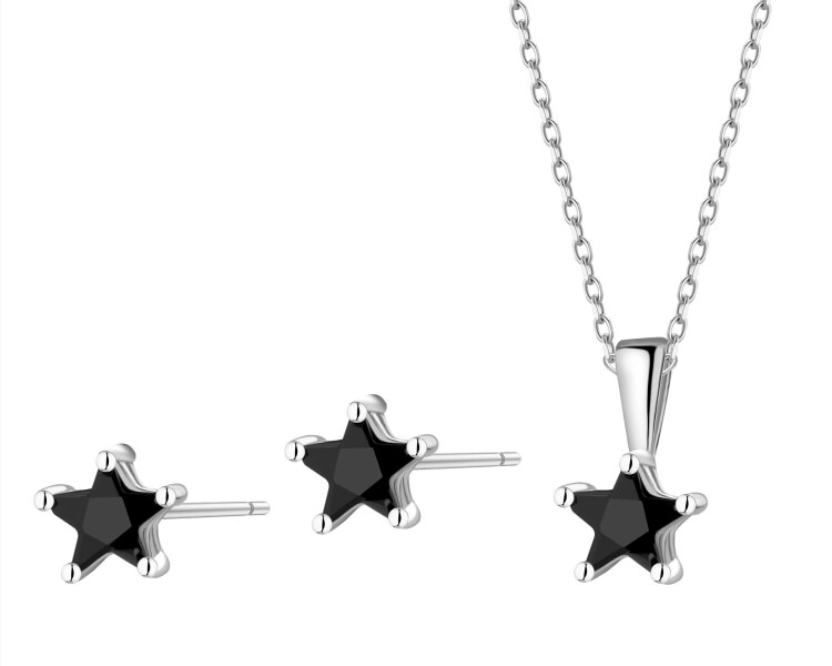 Srebrne kolczyki i zawieszka ze szlifowanym szkłem - komplet - gwiazdy