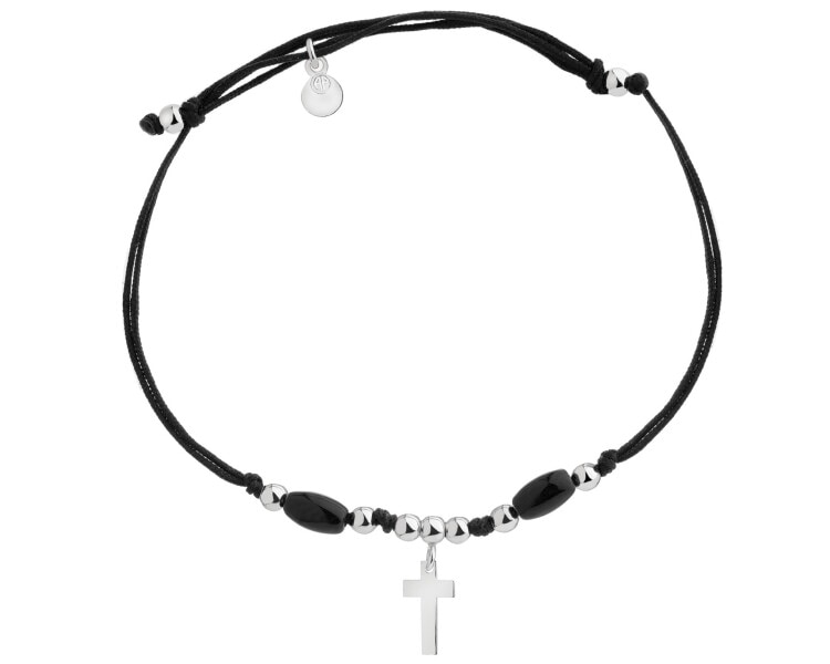 Bransoletka z elementami srebra i szlifowanym szkłem - krzyż