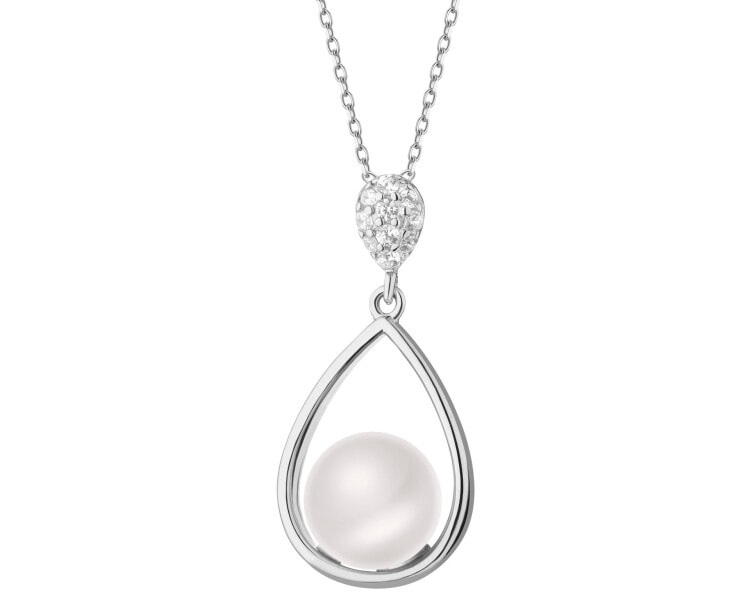 Stříbrný přívěsek s perlou a zirkony