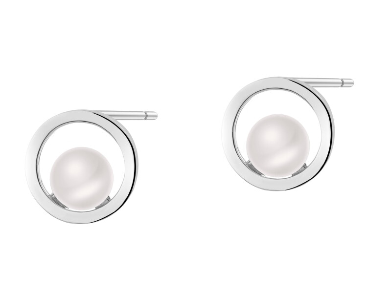 Kolczyki srebrne z perłami - koła