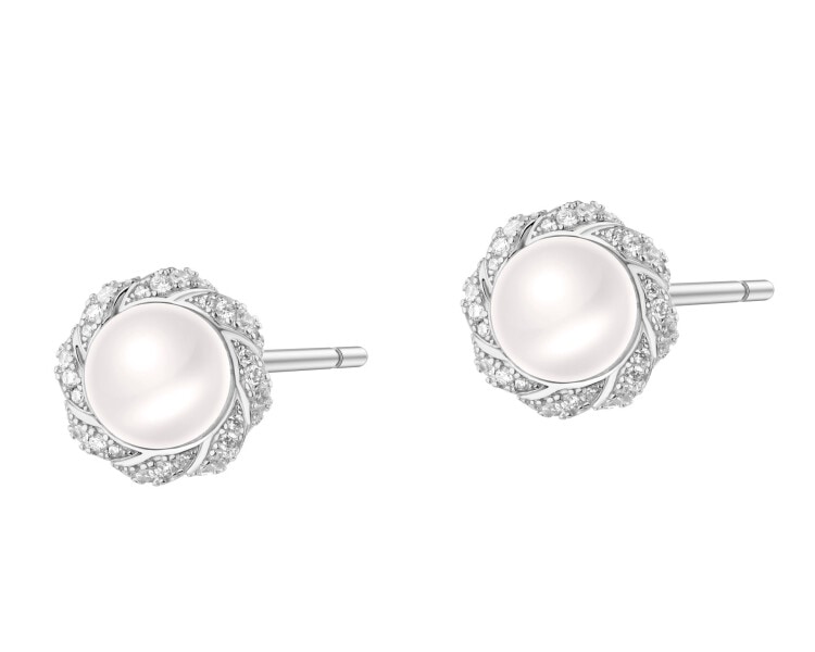 Kolczyki srebrne z perłami i cyrkoniami
