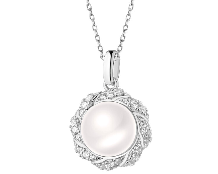 Zawieszka srebrna z perłą i cyrkoniami
