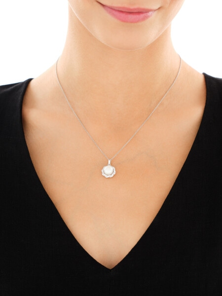 Zawieszka srebrna z perłą i cyrkoniami