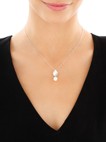 Naszyjnik srebrny z perłą i cyrkoniami