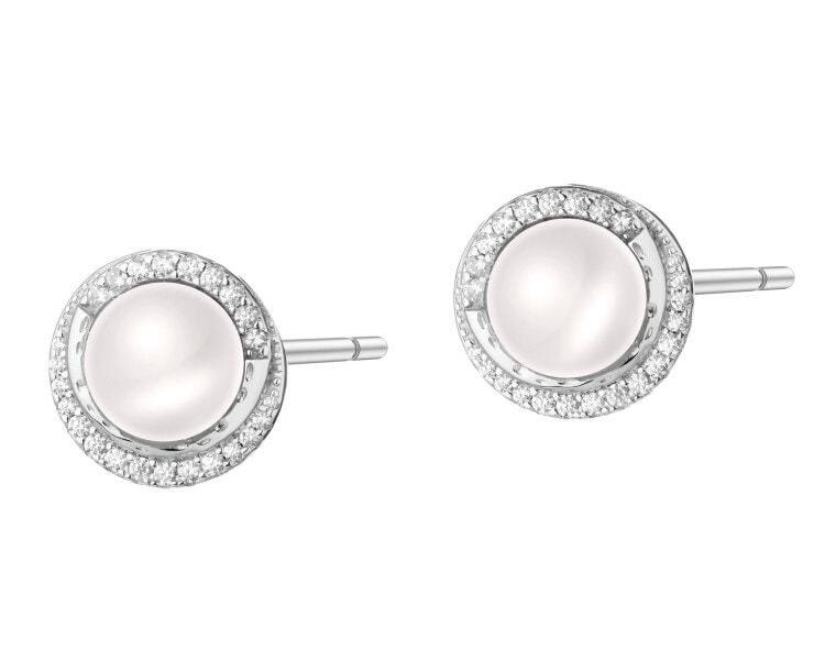 Kolczyki srebrne z perłami i cyrkoniami