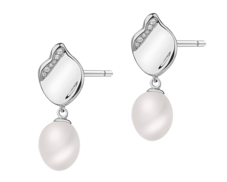 Kolczyki srebrne z perłami i cyrkoniami