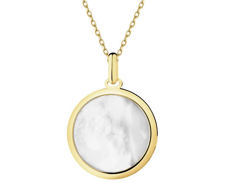 Złota zawieszka z emalią i masą perłową - stópki, dziewczynka