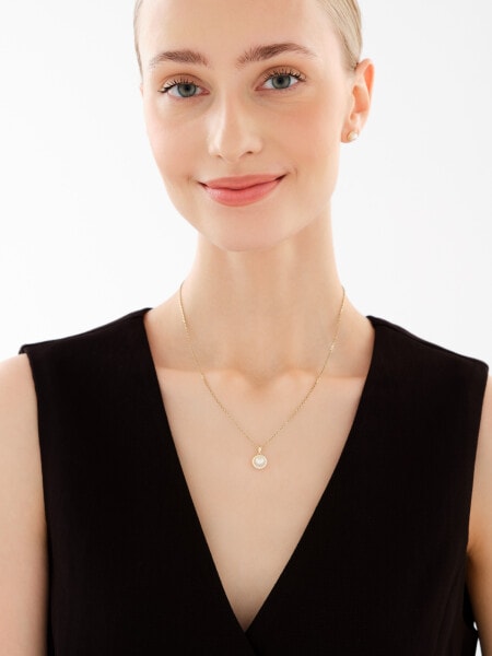 Złote kolczyki i zawieszka z perłami i cyrkoniami - komplet