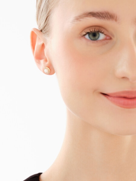 Złote kolczyki i zawieszka z perłami i cyrkoniami - komplet