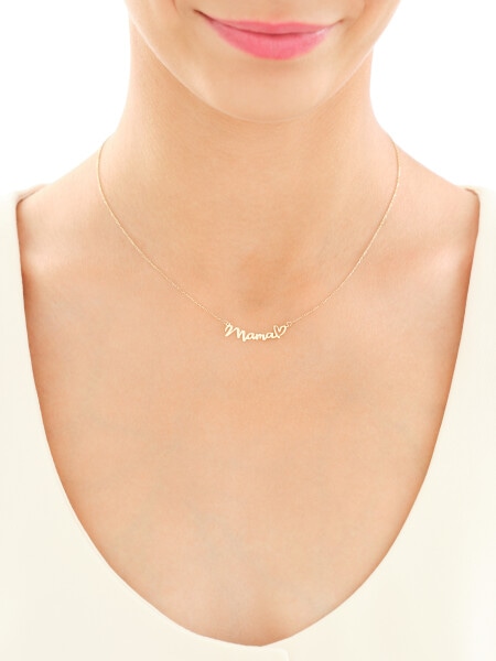 Złoty naszyjnik z cyrkonią - mama, serce