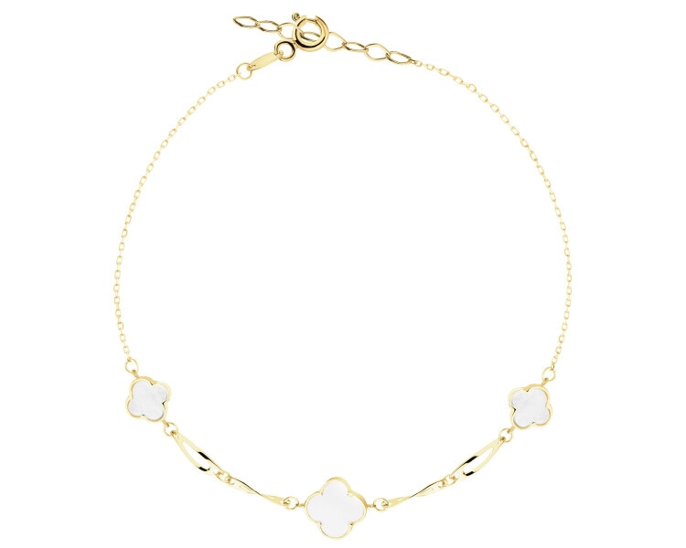 Zlatý náramek s perletí - čtyřlístky