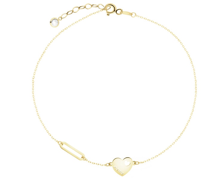 Złota bransoletka z cyrkonią - serca, mama