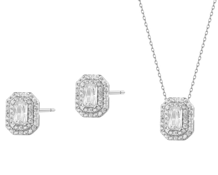 Srebrne kolczyki i zawieszka z cyrkoniami - komplet