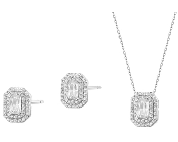 Stříbrné náušnice a přívěsek se zirkony - souprava