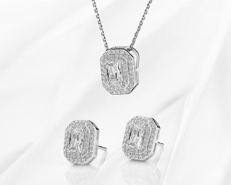 Srebrne kolczyki i zawieszka z cyrkoniami - komplet