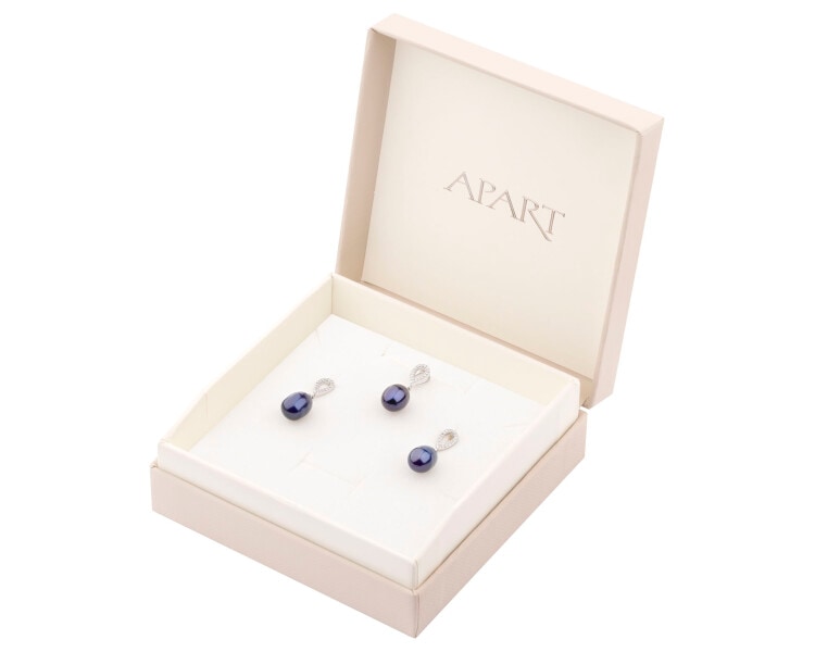 Srebrne kolczyki i zawieszka z perłami i cyrkoniami - komplet