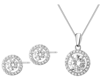 Srebrne kolczyki i zawieszka z cyrkoniami, łańcuszek - komplet